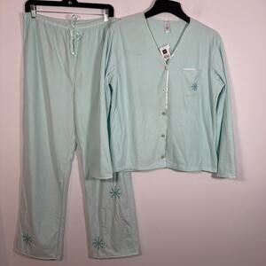 Gap 2 Piece Pajama Set Flannel Snowflake Large Aqua NWT Winter Holiday Cozy PJs